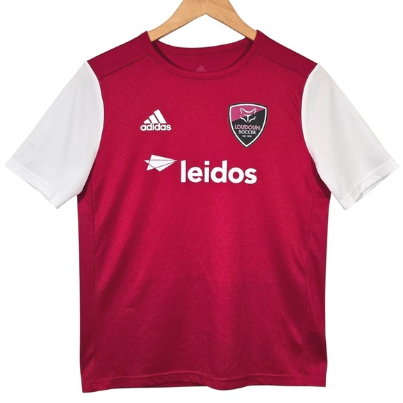 Adidas Loudoun Soccer Leidos Jersey A Youth Size 13-14 Red White Aeroready - Picture 1 of 6